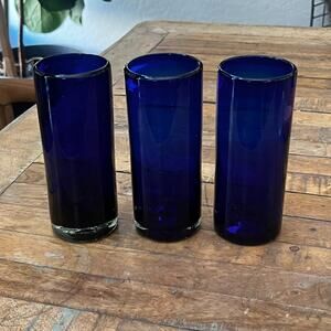 Mexican Hand Blown Drinking Glasses Set of 3 2 Unbranded 1 Novica Cobalt Blue